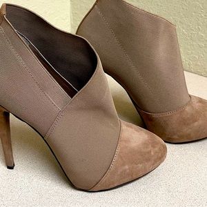 Suede and stretch material high heeled booties